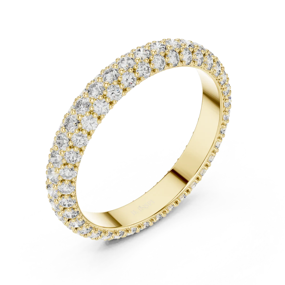 Experience radiant elegance with this pavé-set round brilliant eternity band, featuring 108 hand-set DIAMEUR diamonds. Elevate your style today.