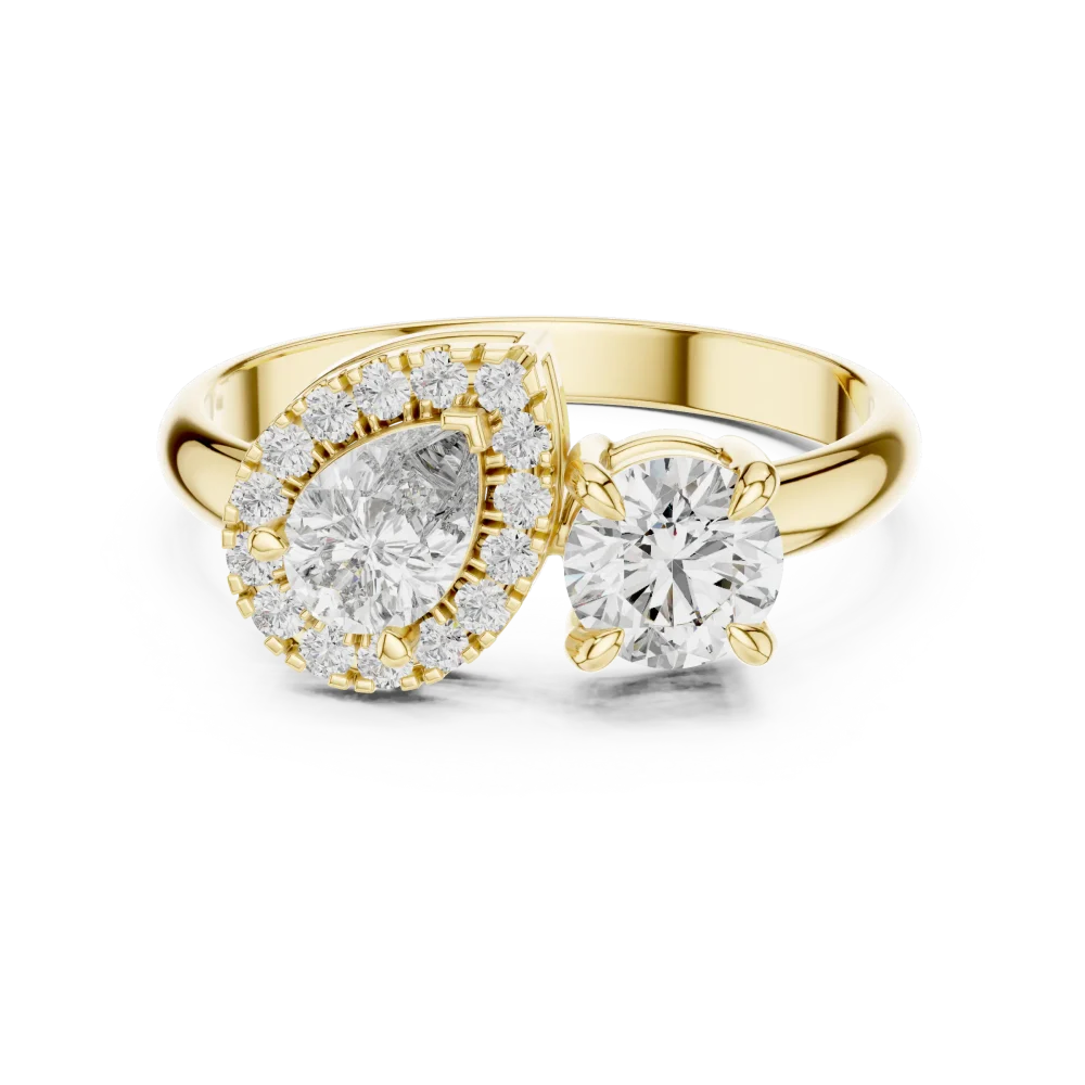 Luminary Pear and Round Cut Dual-Stone Statement Ring - Image 2