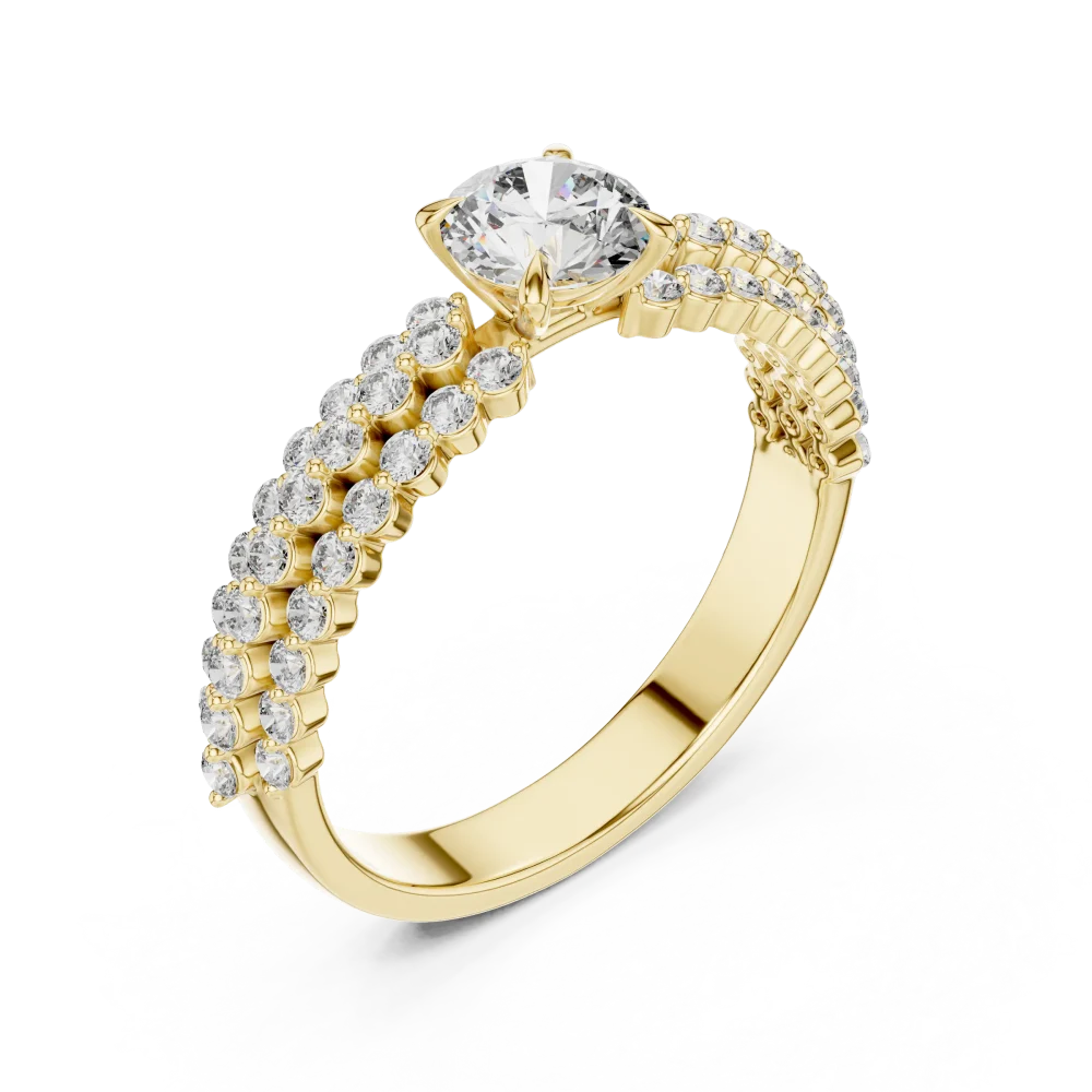 Embrace modern brilliance with this dual-row pavé solitaire ring. Featuring exquisite DIAMEUR lab-grown diamonds, discover sustainable luxury today.