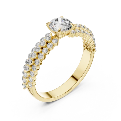 Luminary Round Brilliant Dual-Row Pavé Solitaire Ring