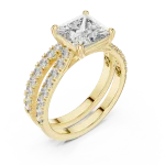 Symmetry Princess Cut Pavé-Set Architectural Solitaire Ring