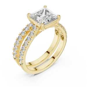 Symmetry Princess Cut Pavé-Set Architectural Solitaire Ring