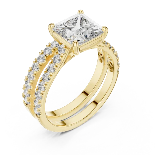 Symmetry Princess Cut Pavé-Set Architectural Solitaire Ring