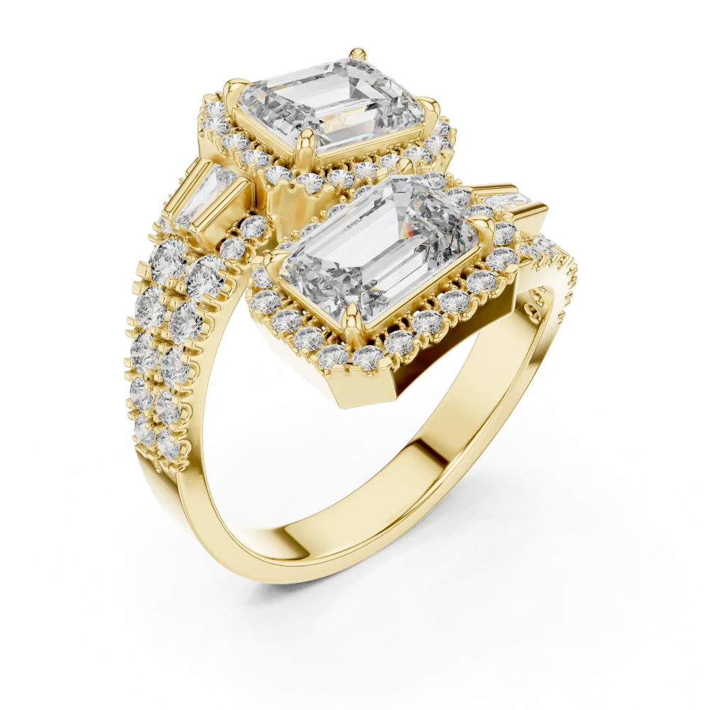 Elevate your style with this dual-stone architectural ring, featuring radiant DIAMEUR diamonds. A modern classic for the sophisticated individual. Shop now.