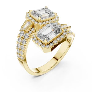 Luminary Emerald and Baguette Dual-Stone Architectural Ring