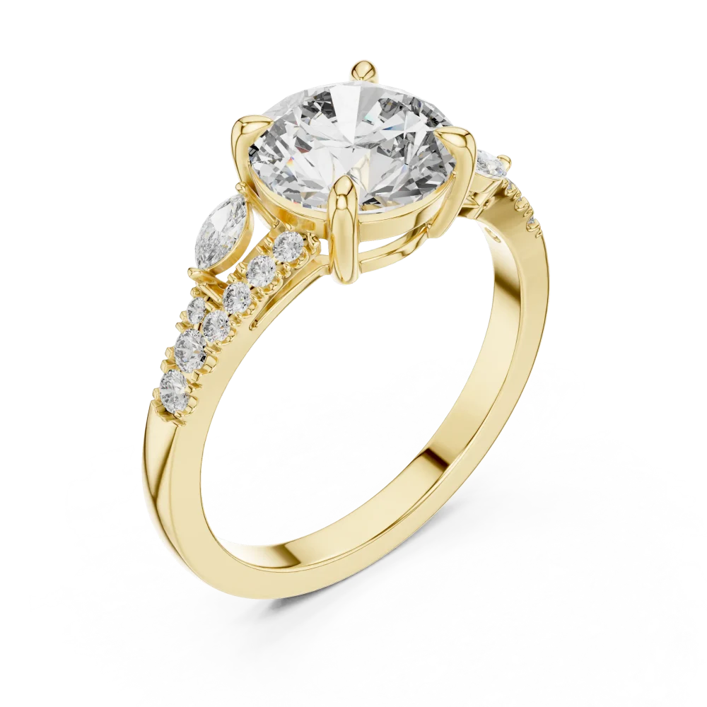 Discover the Ethereal Solitaire Ring, a modern classic featuring a brilliant DIAMEUR lab-grown diamond accented by elegant marquise stones. Shop now.