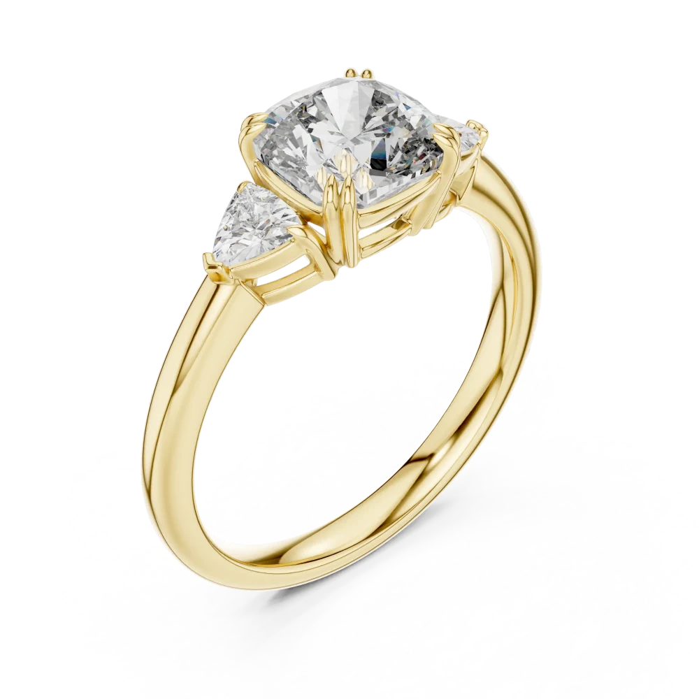 Discover the radiant beauty of our three-stone cushion and trillion DIAMEUR diamond ring. A modern classic for your collection. Shop the luxury look.