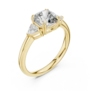 Ethereal Cushion and Trillion Three Stone Solitaire Ring