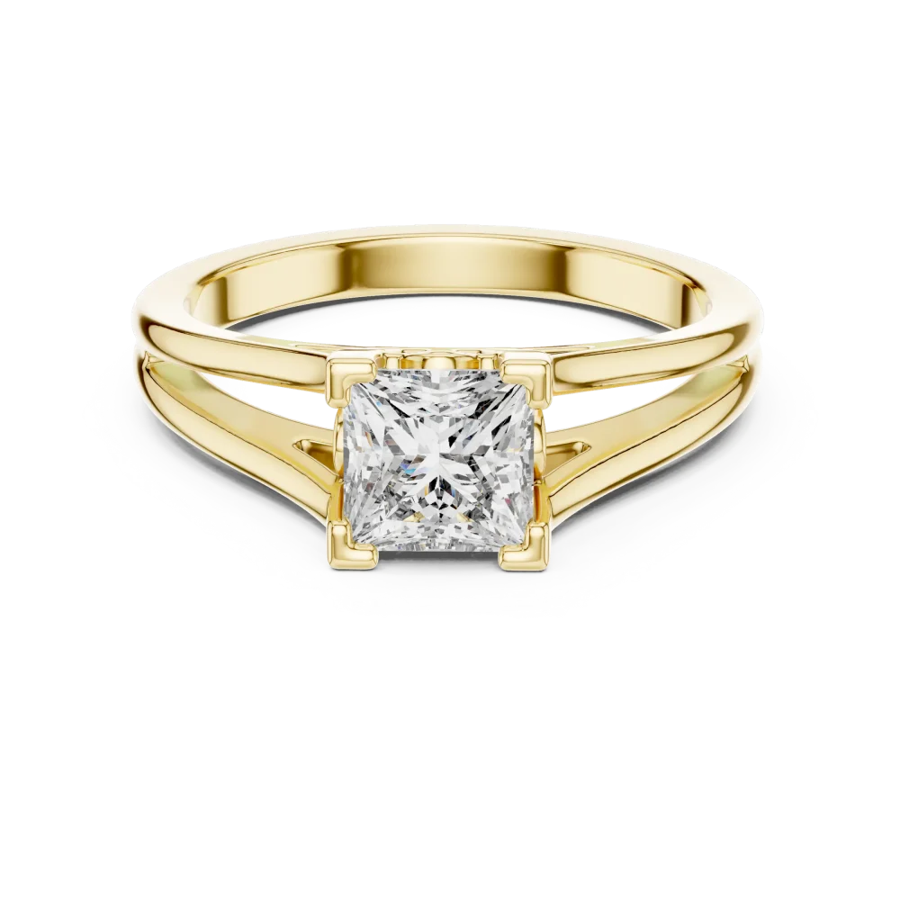 Architectural Princess Cut Split Shank Solitaire Ring - Image 2