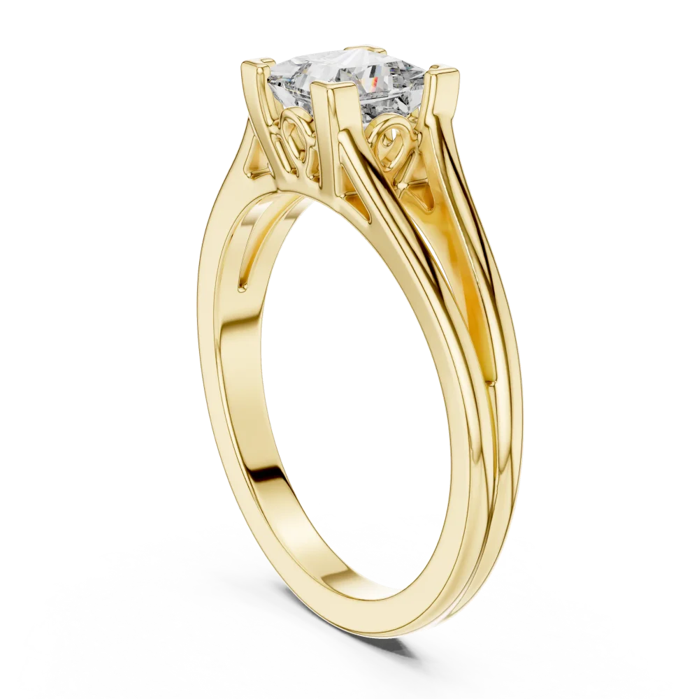 Architectural Princess Cut Split Shank Solitaire Ring - Image 3