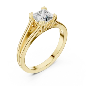 Architectural Princess Cut Split Shank Solitaire Ring