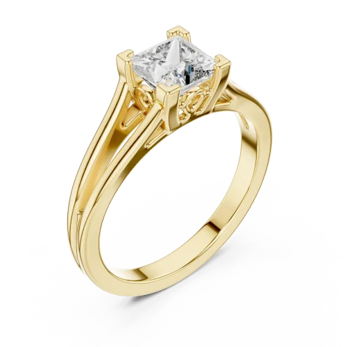 Architectural Princess Cut Split Shank Solitaire Ring