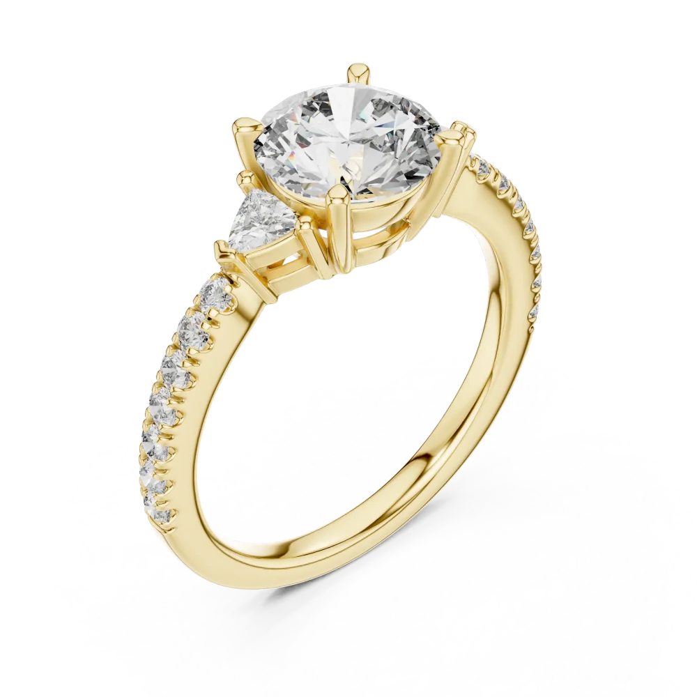 Discover our radiant three-stone lab-grown diamond ring, featuring brilliant DIAMEUR stones and exquisite craftsmanship. Elevate your style today.