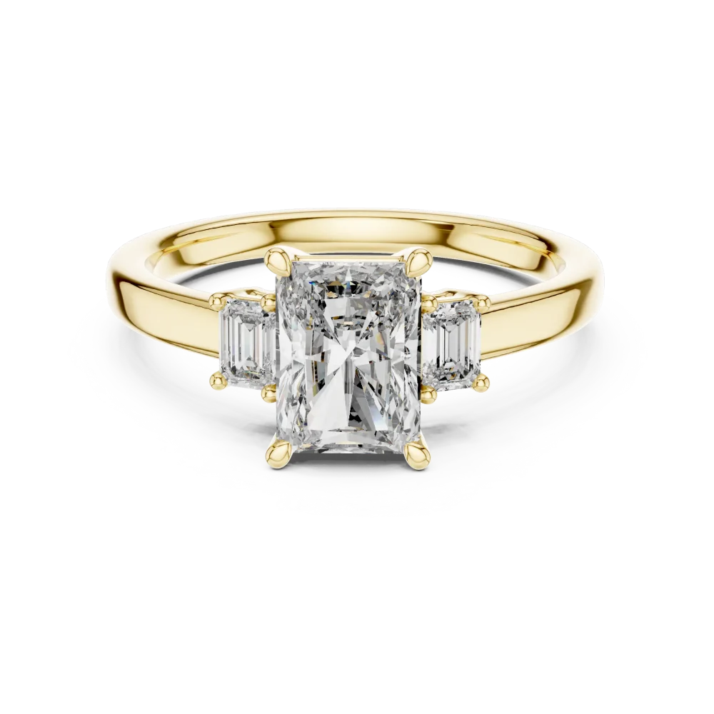 Luminary Radiant and Emerald Three Stone Silhouette Ring - Image 2