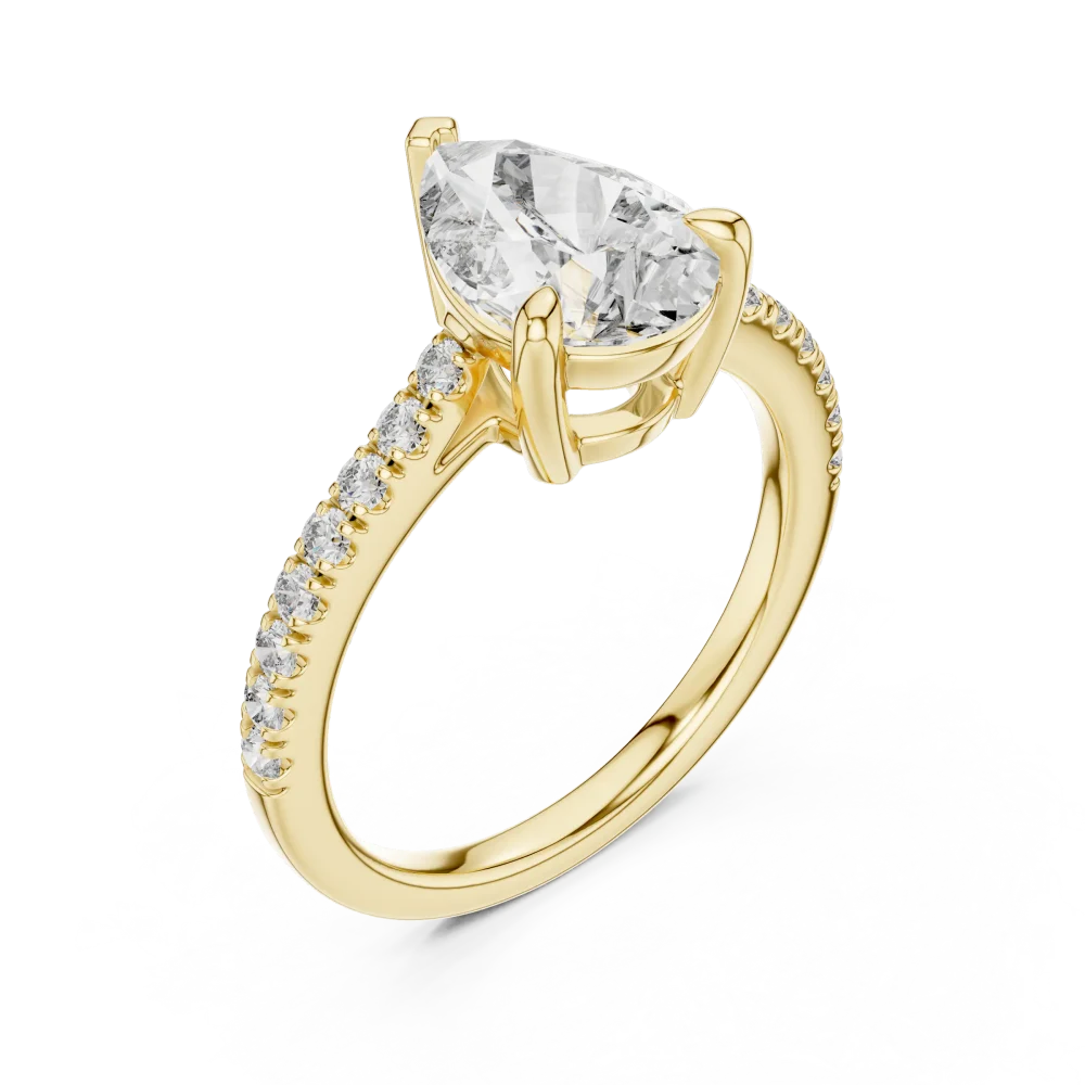 Discover the radiant beauty of this pear-cut solitaire ring, featuring brilliant-cut pavé side stones for modern elegance. Shop our luxury collection.