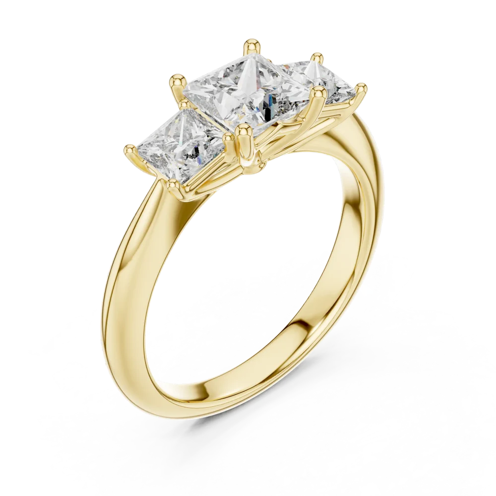 Discover the radiant brilliance of this three-stone princess cut ring, featuring exquisite DIAMEUR lab-grown diamonds. Elevate your style today.