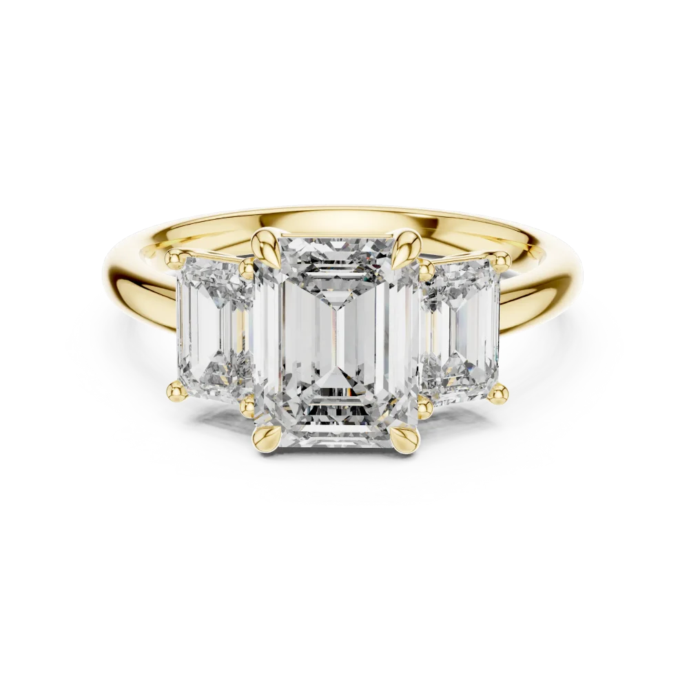 Symmetry Emerald Cut Three Stone Architectural Statement Ring - Image 2