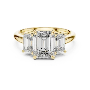 Symmetry Emerald Cut Three Stone Architectural Statement Ring - Image 2