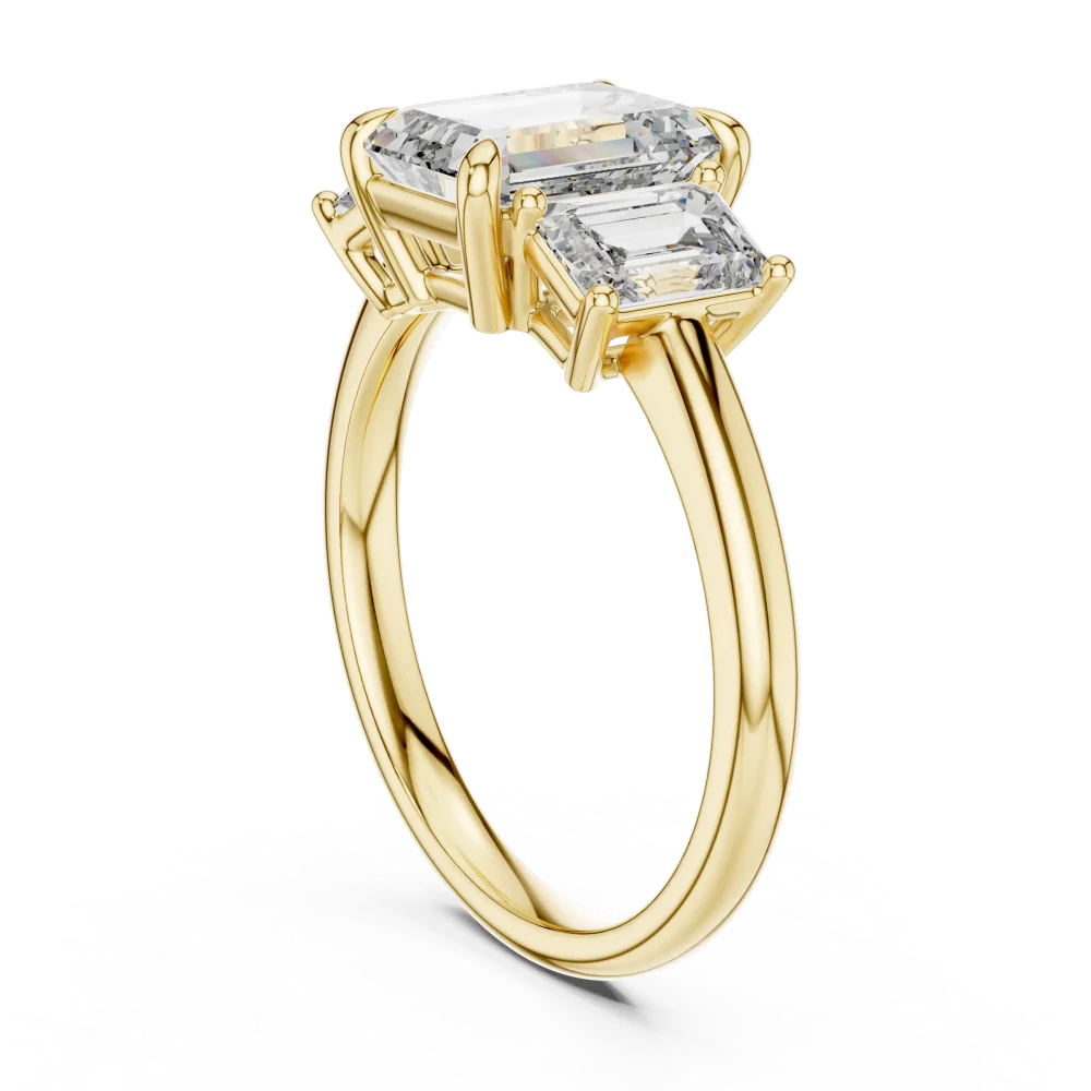 Symmetry Emerald Cut Three Stone Architectural Statement Ring - Image 3