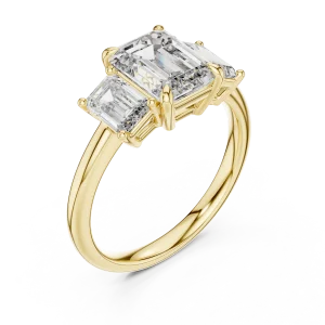 Symmetry Emerald Cut Three Stone Architectural Statement Ring