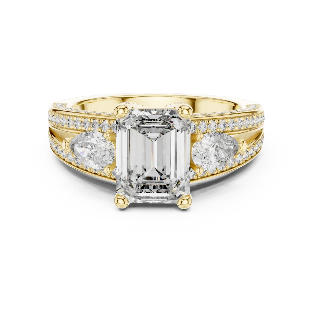 Luminary Emerald and Pear Three-Stone Pavé Diamond Ring - Image 2