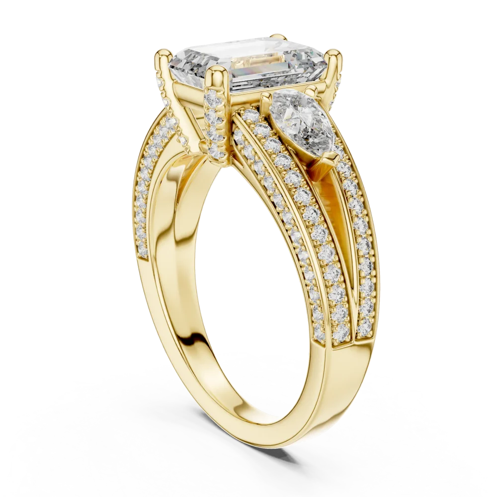 Luminary Emerald and Pear Three-Stone Pavé Diamond Ring - Image 3