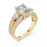 Luminary Emerald and Pear Three-Stone Pavé Diamond Ring