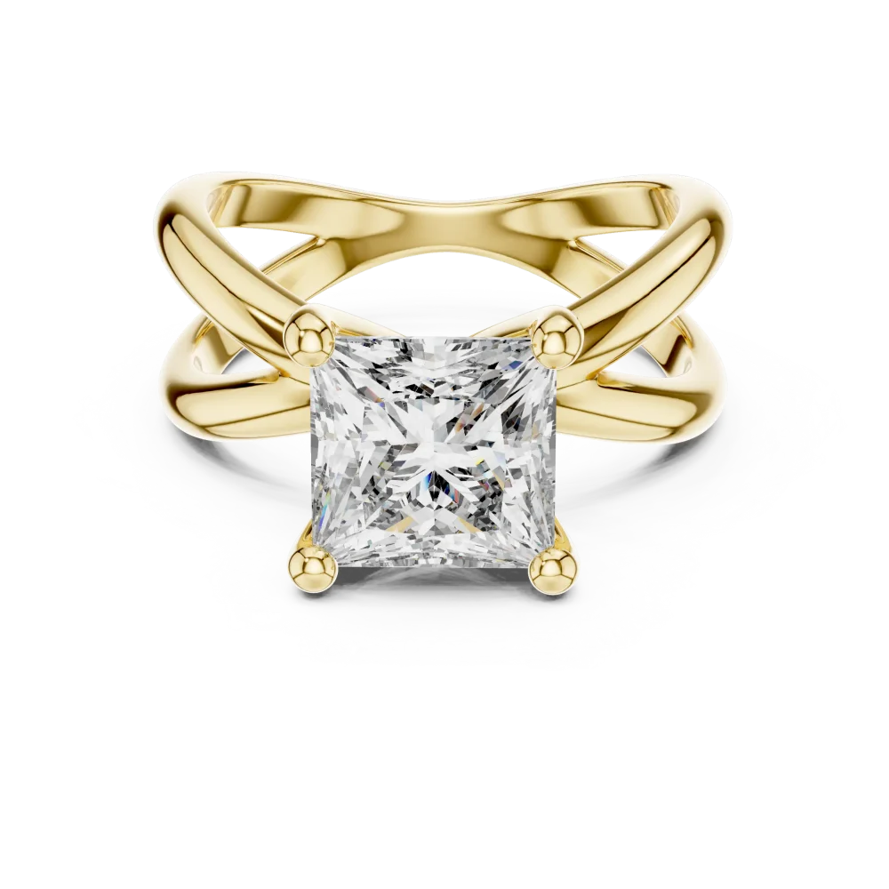 Architectural Princess Cut Crossover Solitaire Ring - Image 2