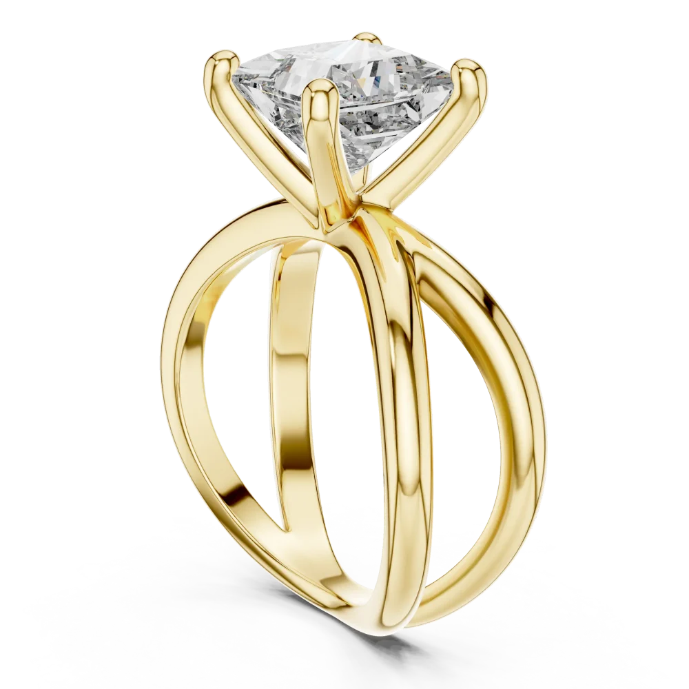 Architectural Princess Cut Crossover Solitaire Ring - Image 3