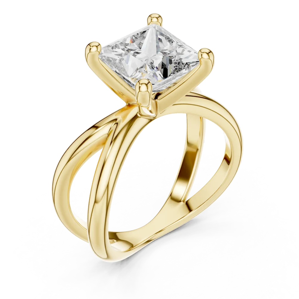 Discover the beauty of our architectural princess-cut crossover solitaire ring, featuring a brilliant DIAMEUR diamond. Shop this modern classic today.