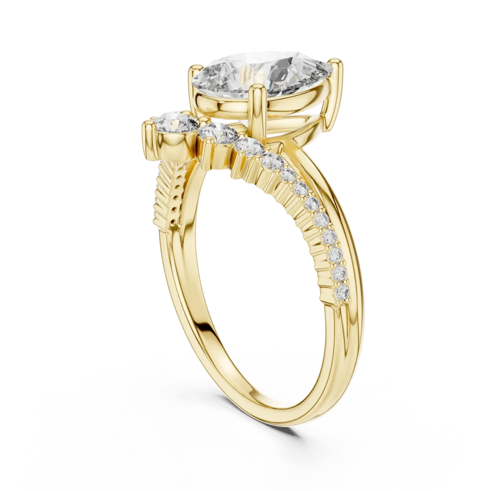 Ethereal Pear and Round Pavé-Set Solitaire Engagement Ring - Image 3