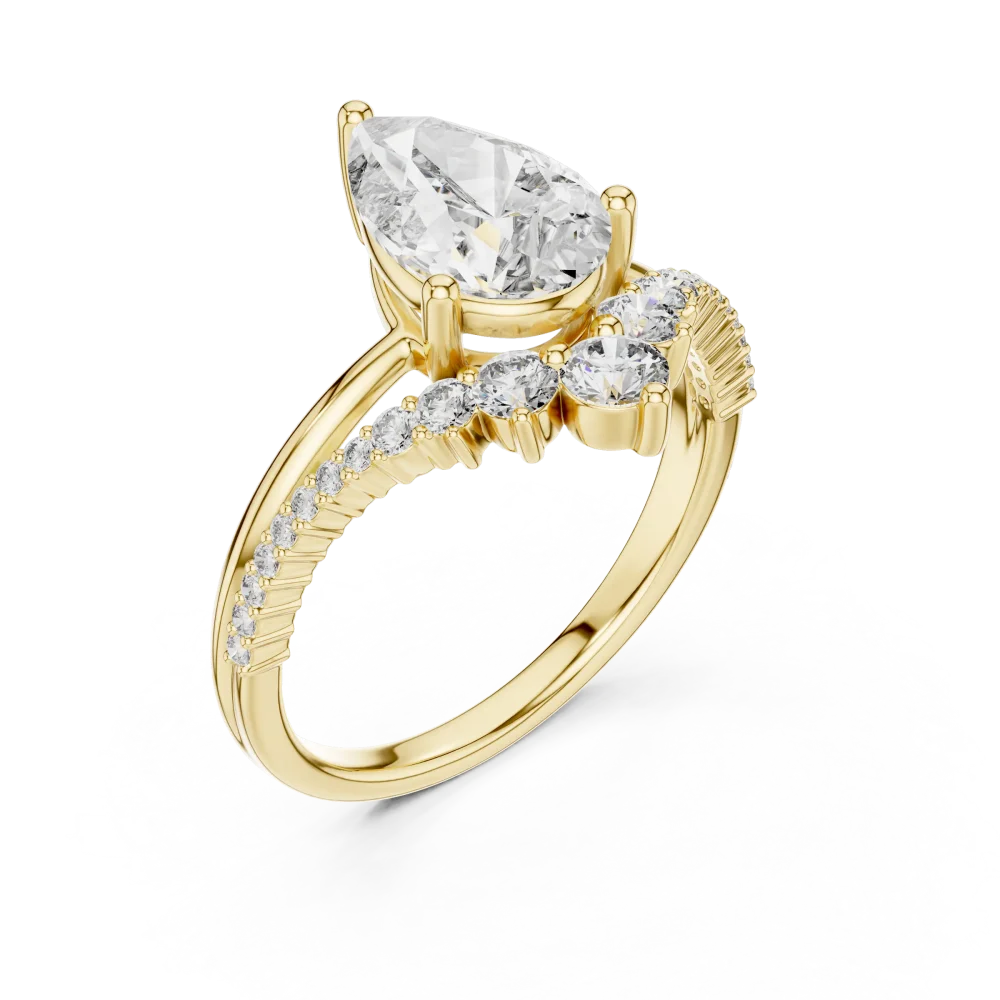 Discover the radiant beauty of this pear-cut DIAMEUR solitaire engagement ring. Featuring brilliant pavé accents for a truly modern classic look.