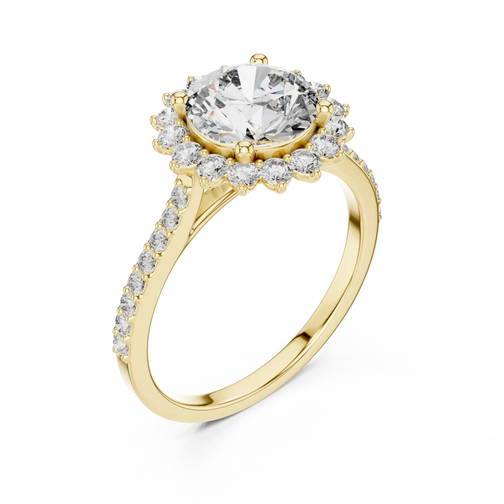Discover the radiant beauty of our halo solitaire ring. Featuring a brilliant-cut DIAMEUR diamond, this elegant design is a must-have. Shop today!
