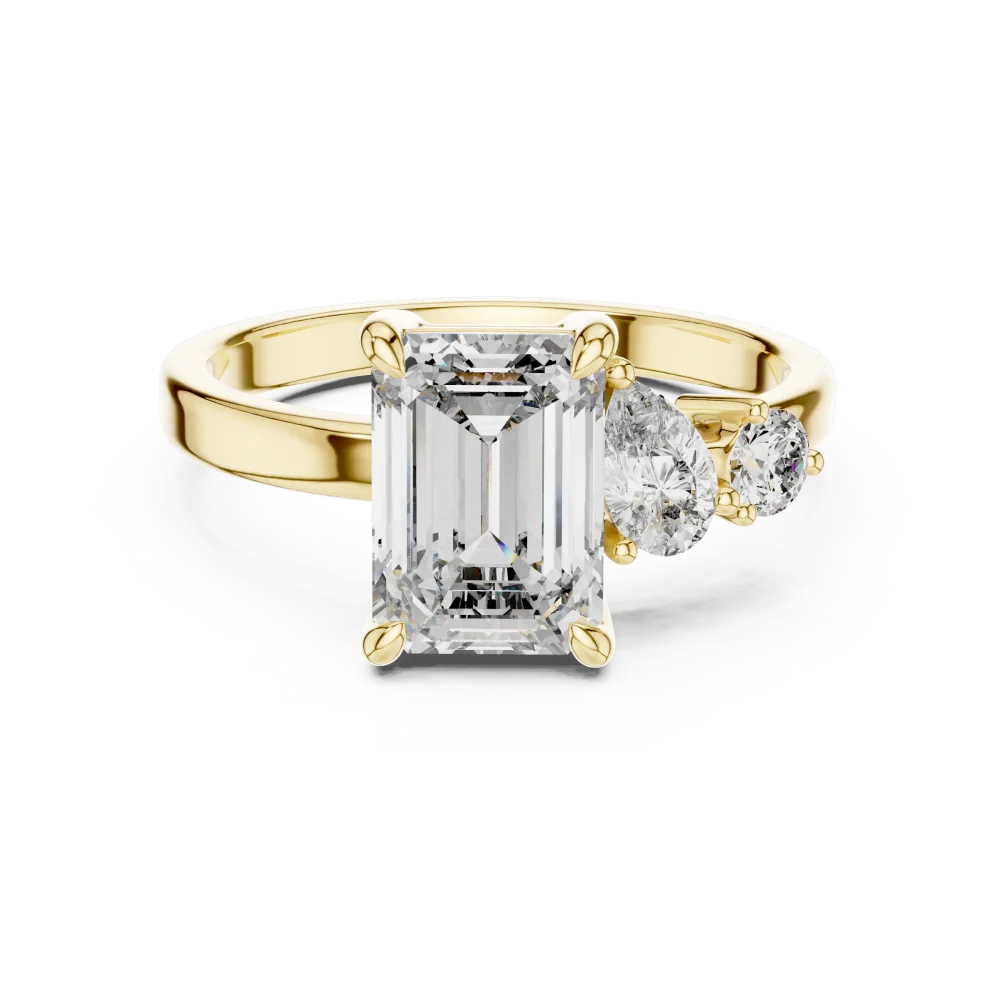 Ethereal Emerald and Pear Three-Stone Modern Statement Ring - Image 2