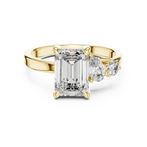 Ethereal Emerald and Pear Three-Stone Modern Statement Ring - Image 2