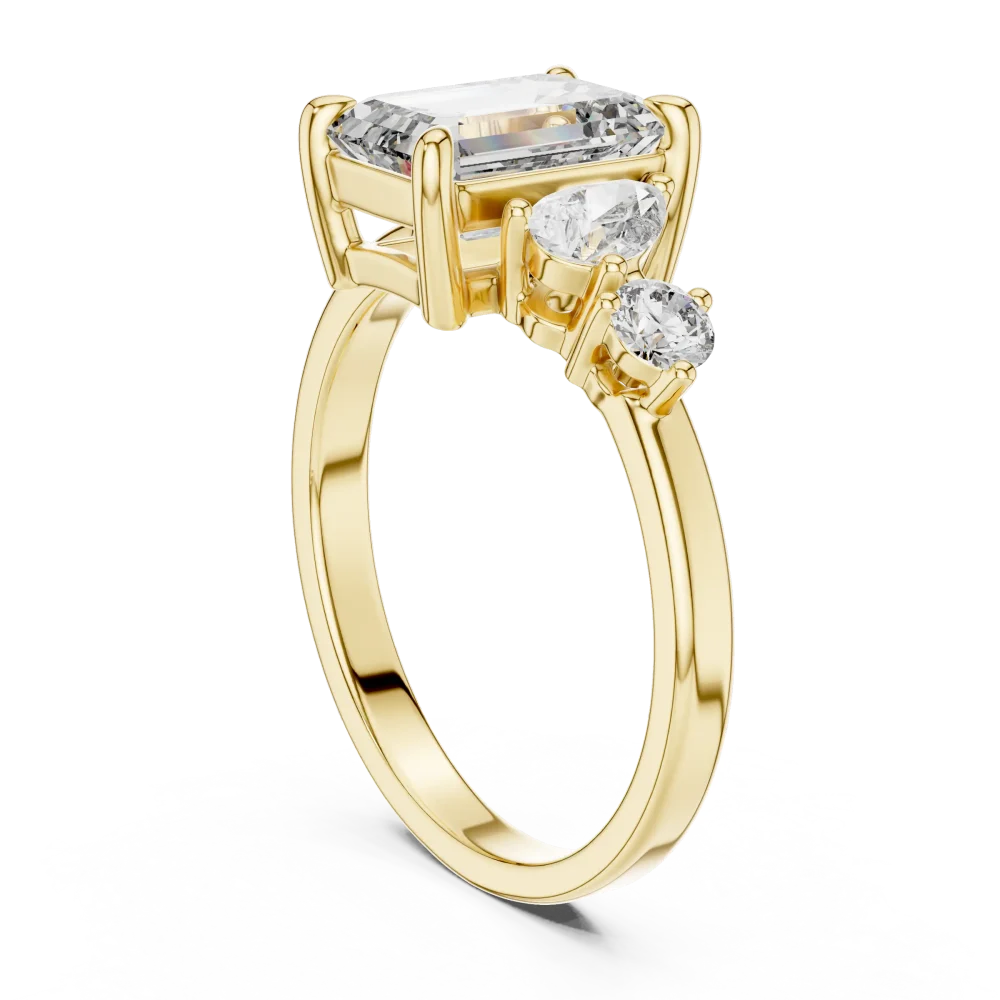 Ethereal Emerald and Pear Three-Stone Modern Statement Ring - Image 3