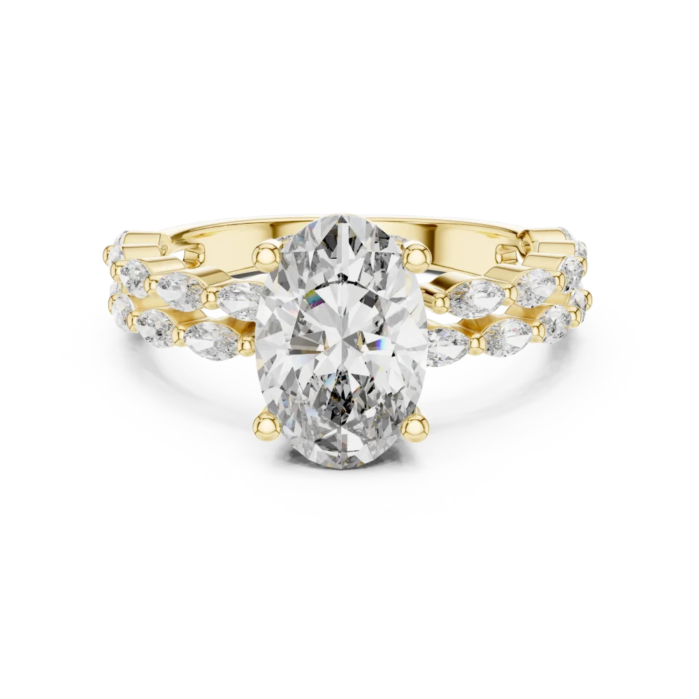 Ethereal Oval Cut Marquise Pavé Solitaire Ring - Image 2
