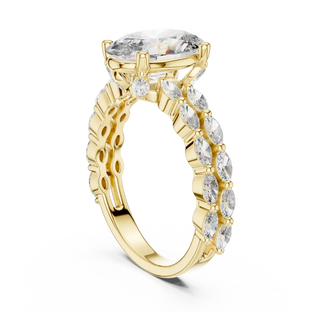 Ethereal Oval Cut Marquise Pavé Solitaire Ring - Image 3