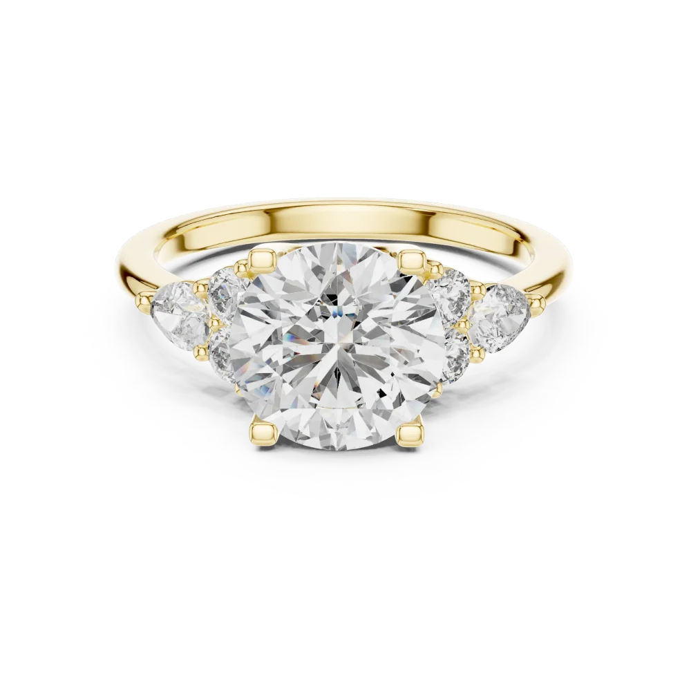 Luminary Round and Pear Three Stone Solitaire Ring - Image 2