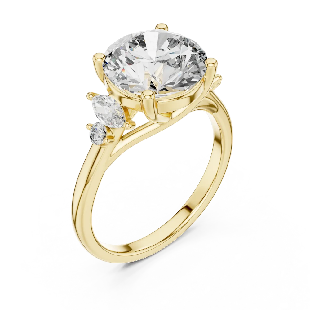 Discover the radiant allure of this three-stone solitaire ring, featuring brilliant-cut DIAMEUR diamonds. Elevate your style—shop this timeless design.