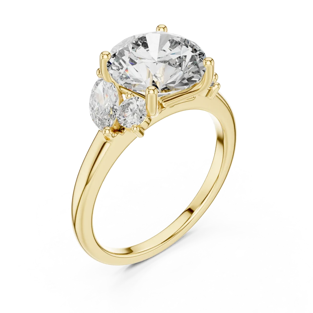 Discover the radiant allure of this three-stone DIAMEUR lab-grown diamond ring. Perfectly handcrafted to capture eternal brilliance. Shop now.