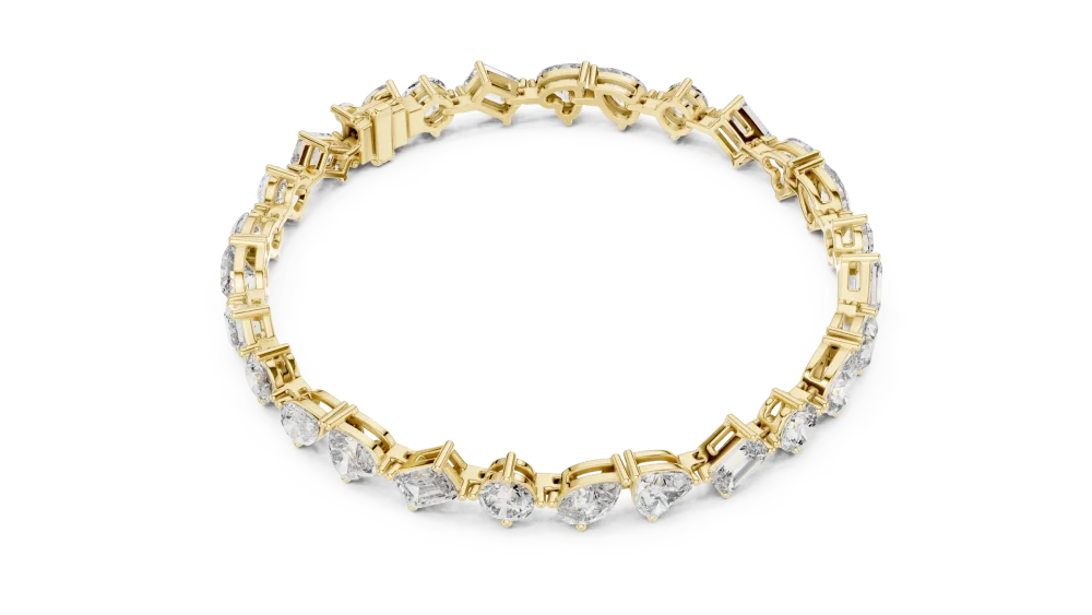 Adorn your wrist with this stunning mixed-cut DIAMEUR diamond tennis bracelet. Experience unparalleled scintillation and timeless, modern elegance.