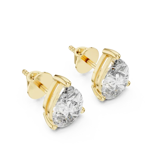 Ethereal Pear Solitaire Architectural Stud Earrings featuring pear-cut DIAMEUR diamonds set in minimalist gold geometry.