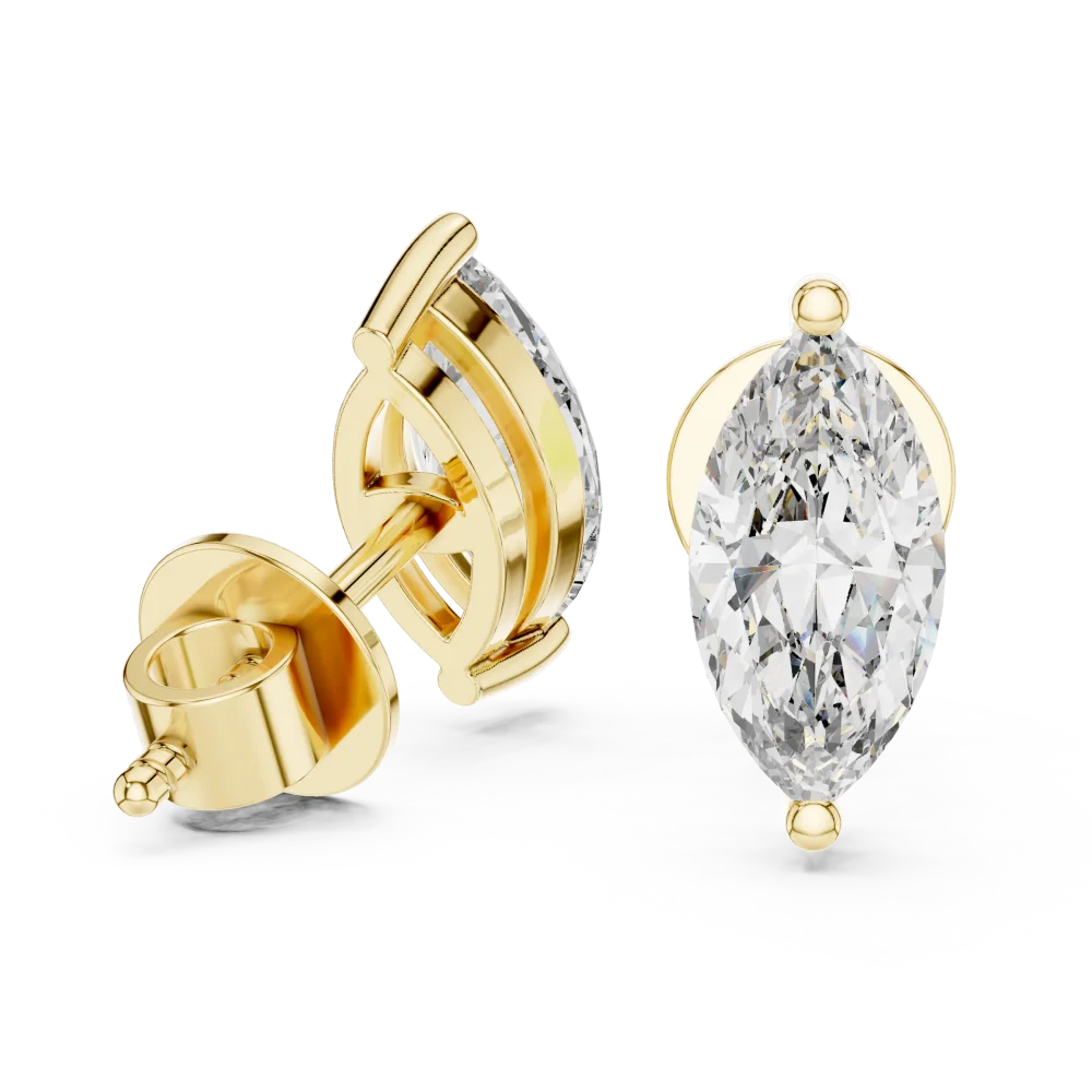 Symmetry Marquise Cut Solitaire Stud Earrings featuring brilliant DIAMEUR lab-grown diamonds set in polished yellow gold.
