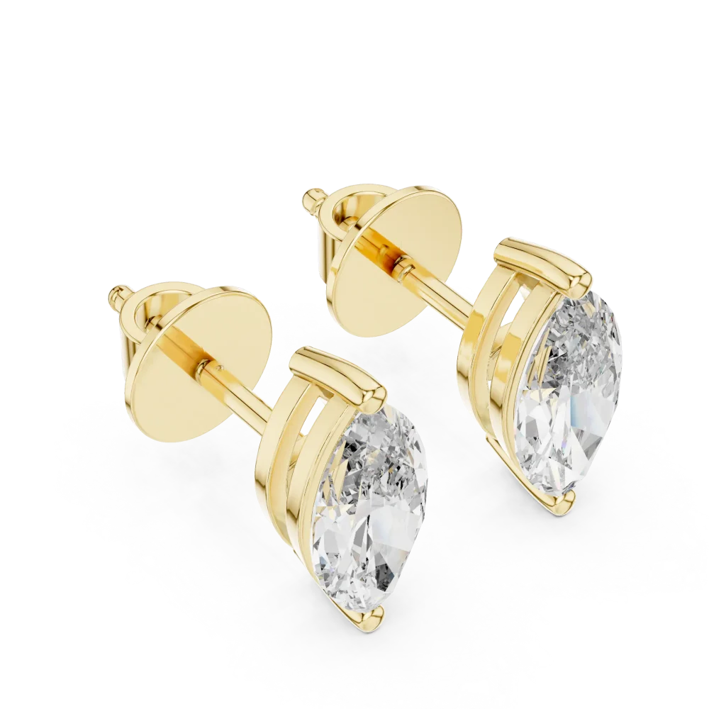 Symmetry Marquise Cut Solitaire Stud Earrings in gold featuring brilliant DIAMEUR lab-grown diamonds on a textured base.