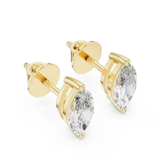 Symmetry Marquise Cut Solitaire Stud Earrings in gold featuring brilliant DIAMEUR lab-grown diamonds on a textured base.