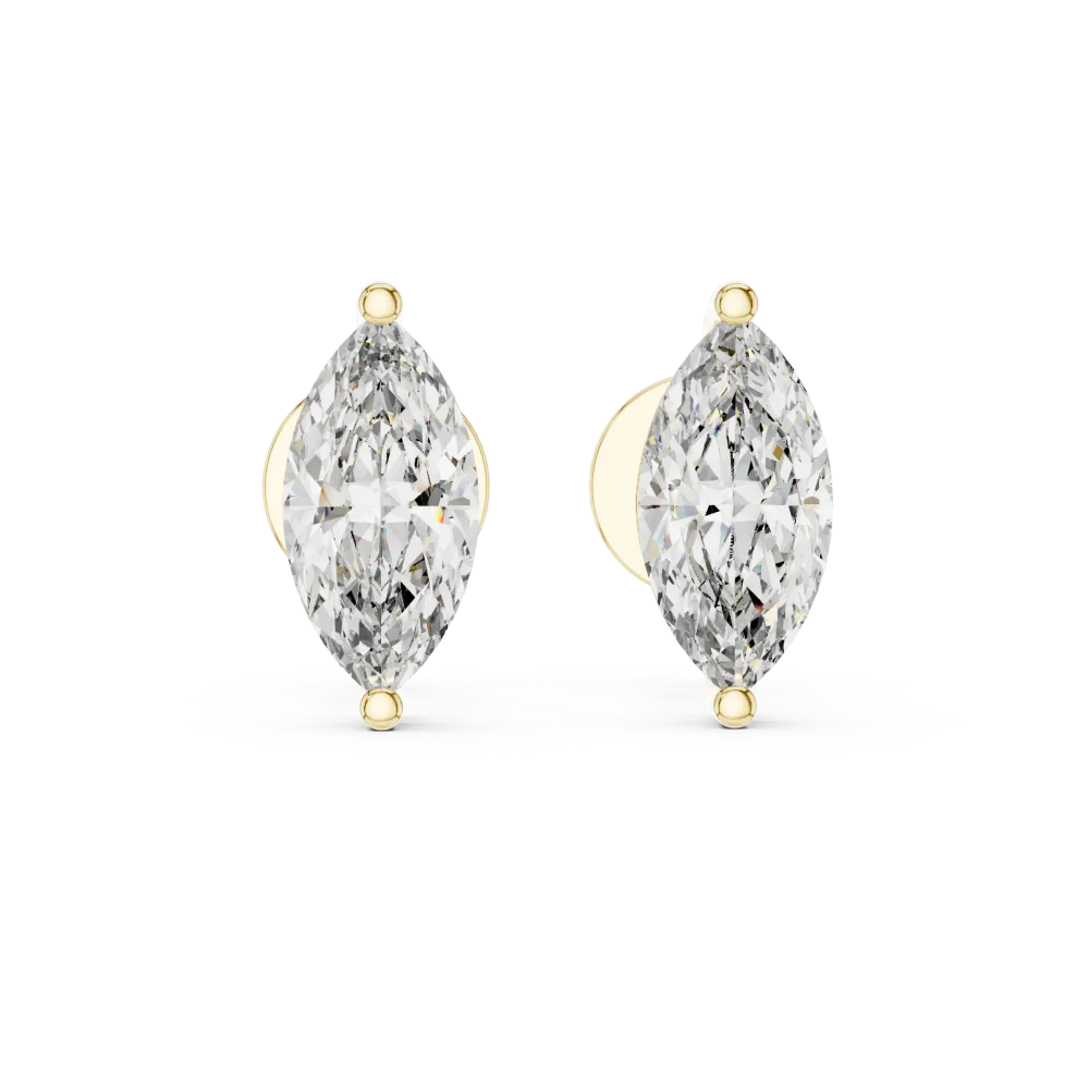 Symmetry marquise-cut solitaire stud earrings featuring brilliant DIAMEUR lab-grown diamonds set in polished gold.
