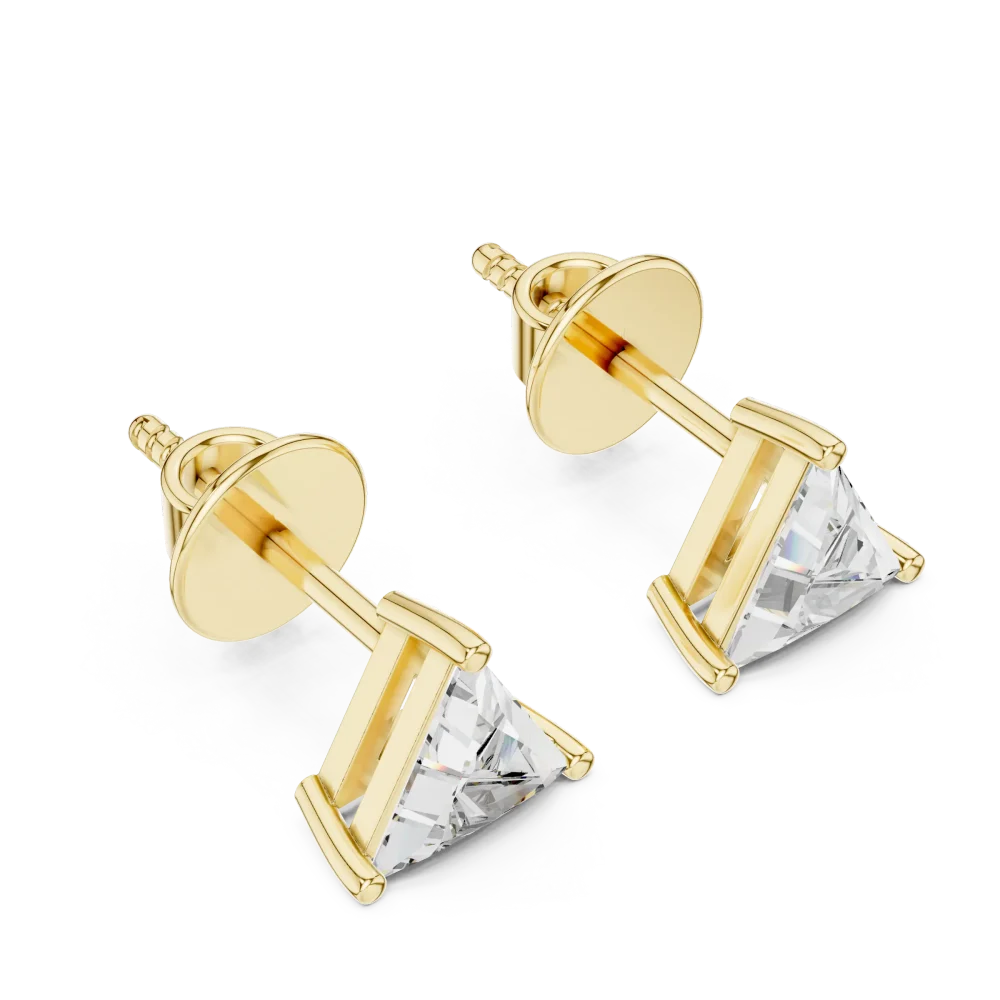 Geometric Trillion Cut Solitaire Architectural Stud Earrings featuring brilliant lab-grown diamonds set in polished gold.