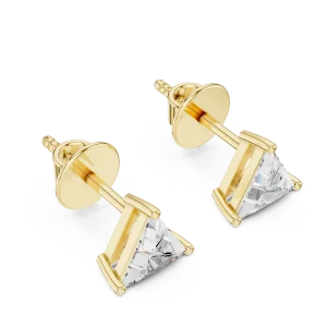 Geometric Trillion Cut Solitaire Architectural Stud Earrings featuring brilliant lab-grown diamonds set in polished gold.