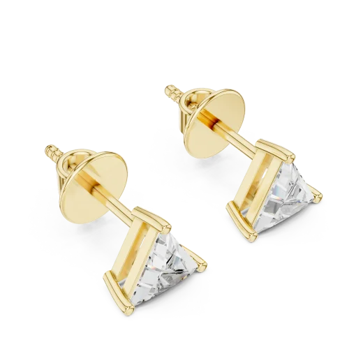 Geometric Trillion Cut Solitaire Architectural Stud Earrings featuring brilliant lab-grown diamonds set in polished gold.